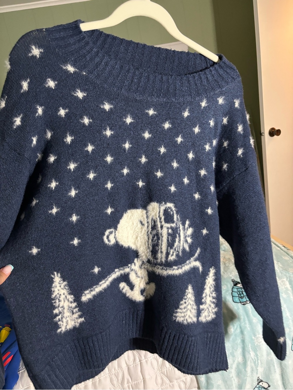 Cozy Navy Snowflake snoopy Knit Sweater